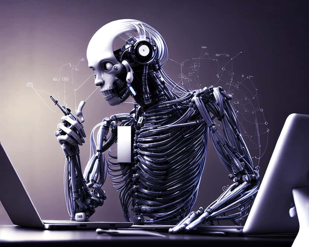 AI Humanoid working on Computer